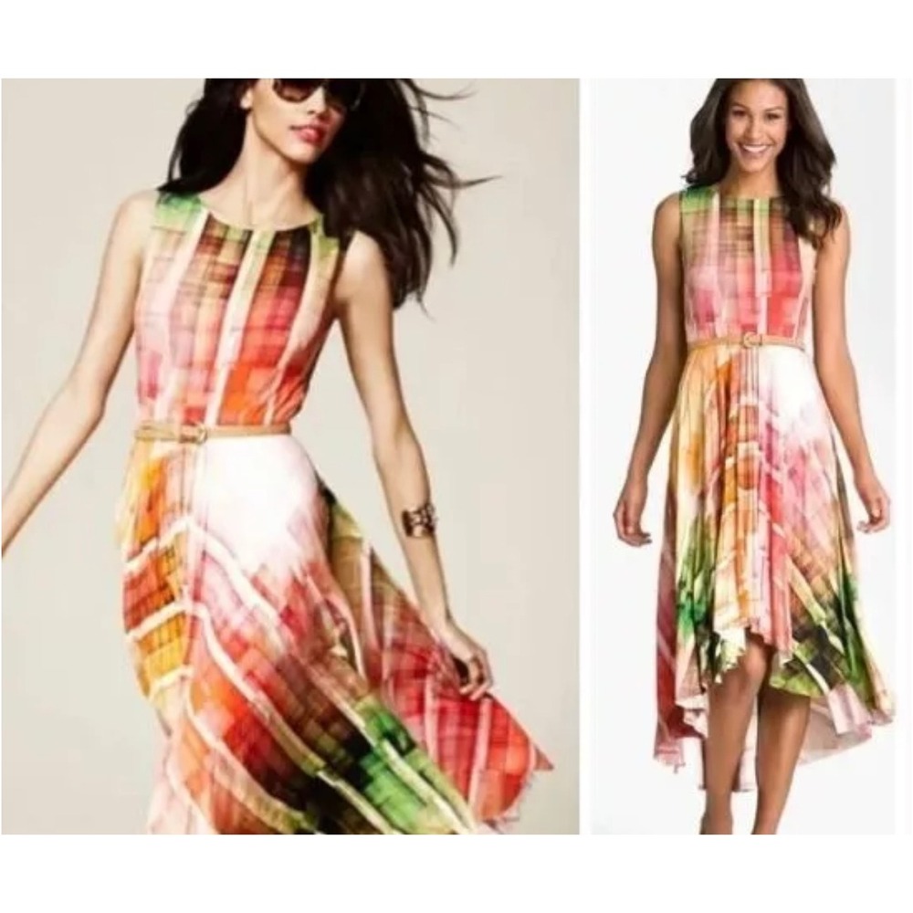 Suzi Chin for Maggy Boutique Hi-Lo Dress Watercolor Print‎ Sleeveless Sz 8